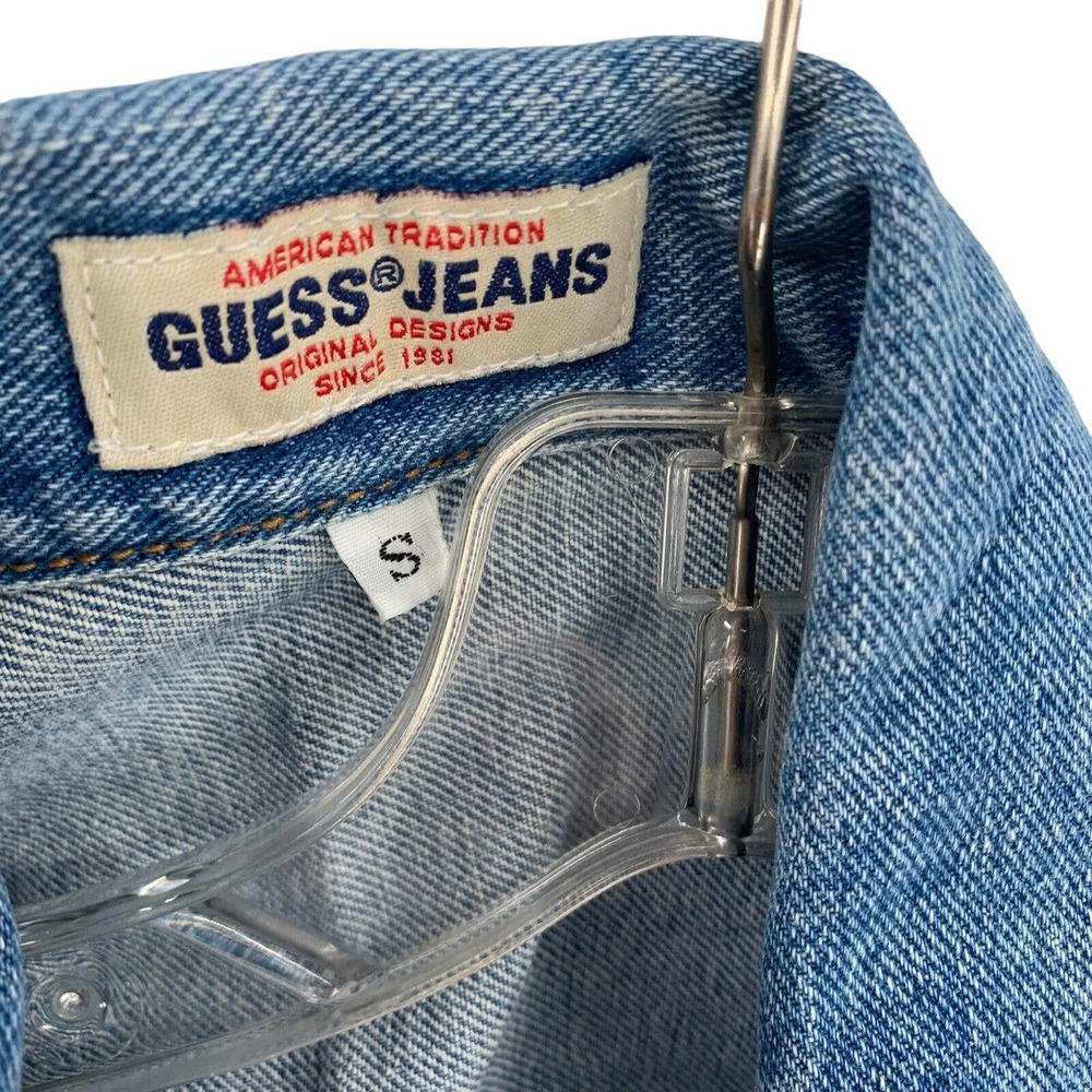Vintage Guess Jean Jacket Cropped Denim Blue Made In USA Size Small - Picture 7 of 12